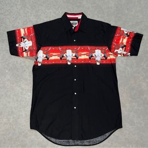 Vintage Rare Cumberland Outfitters Pearl Snap Western Aztec & Bull Skull Mens L